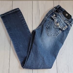 Miss Me Blue Denim Mid-Rise Straight Leg Jeans Womens Size Waist 26"